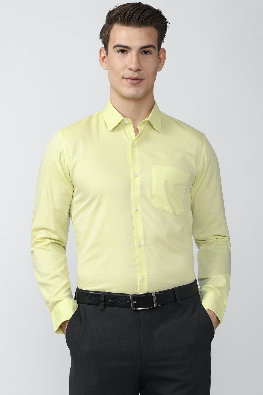 Men Yellow Slim Fit Formal Full Sleeves Formal Shirt