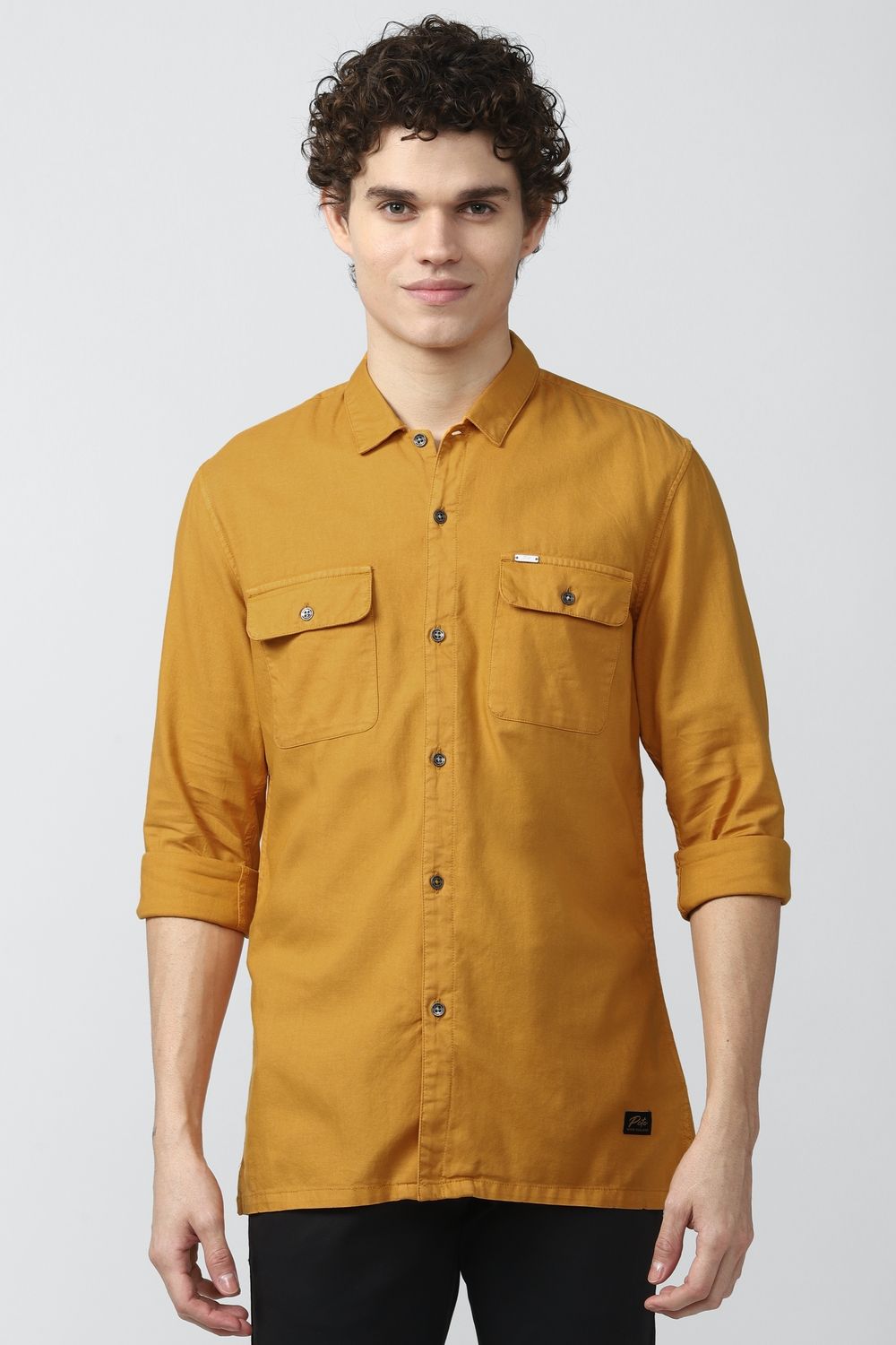 Men Yellow Super Slim Fit Solid Full Sleeves Casual Shirt