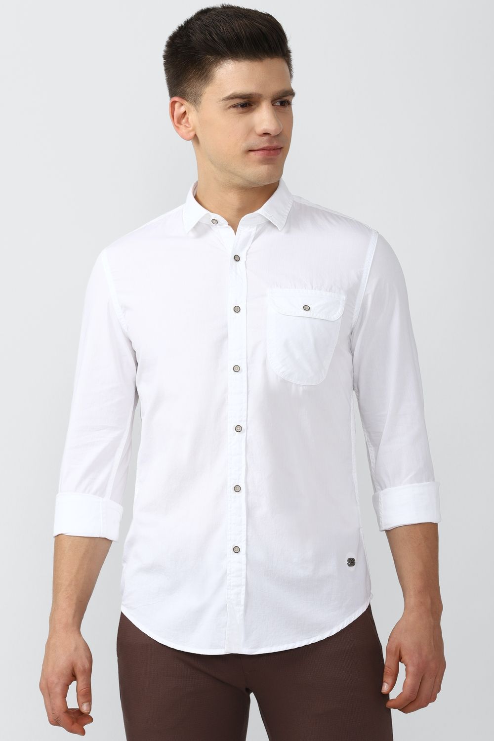Men White Super Slim Fit Solid Full Sleeves Casual Shirt