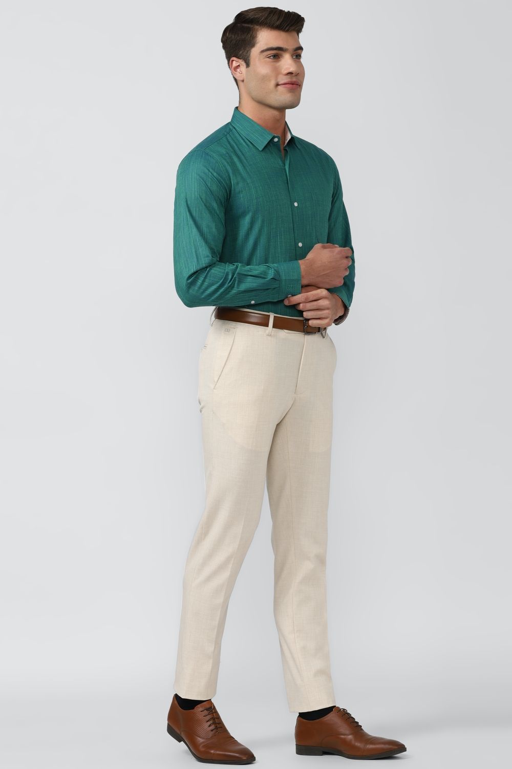 Men Green Slim Fit Formal Full Sleeves Formal Shirt
