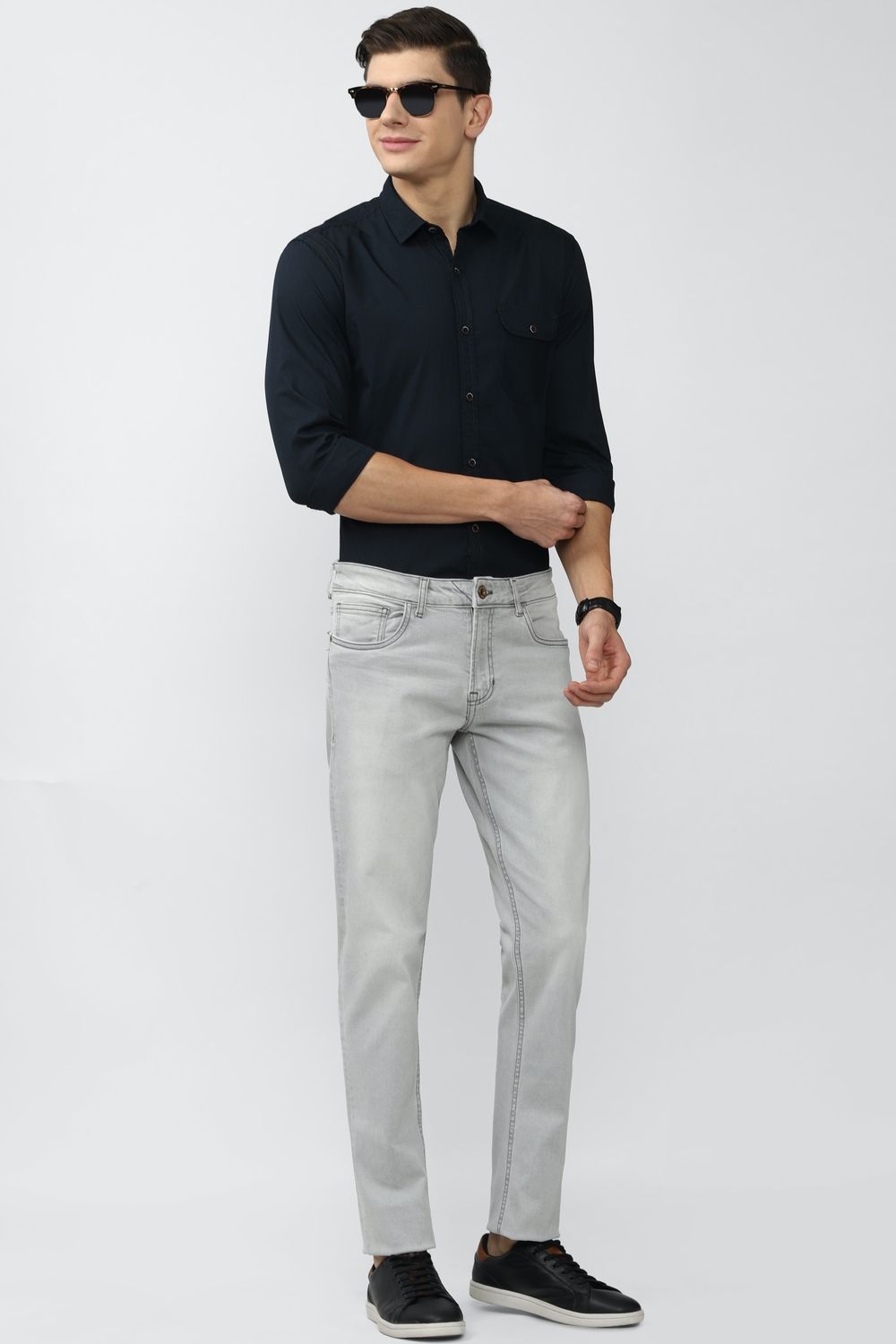 Men Black Super Slim Fit Solid Full Sleeves Casual Shirt