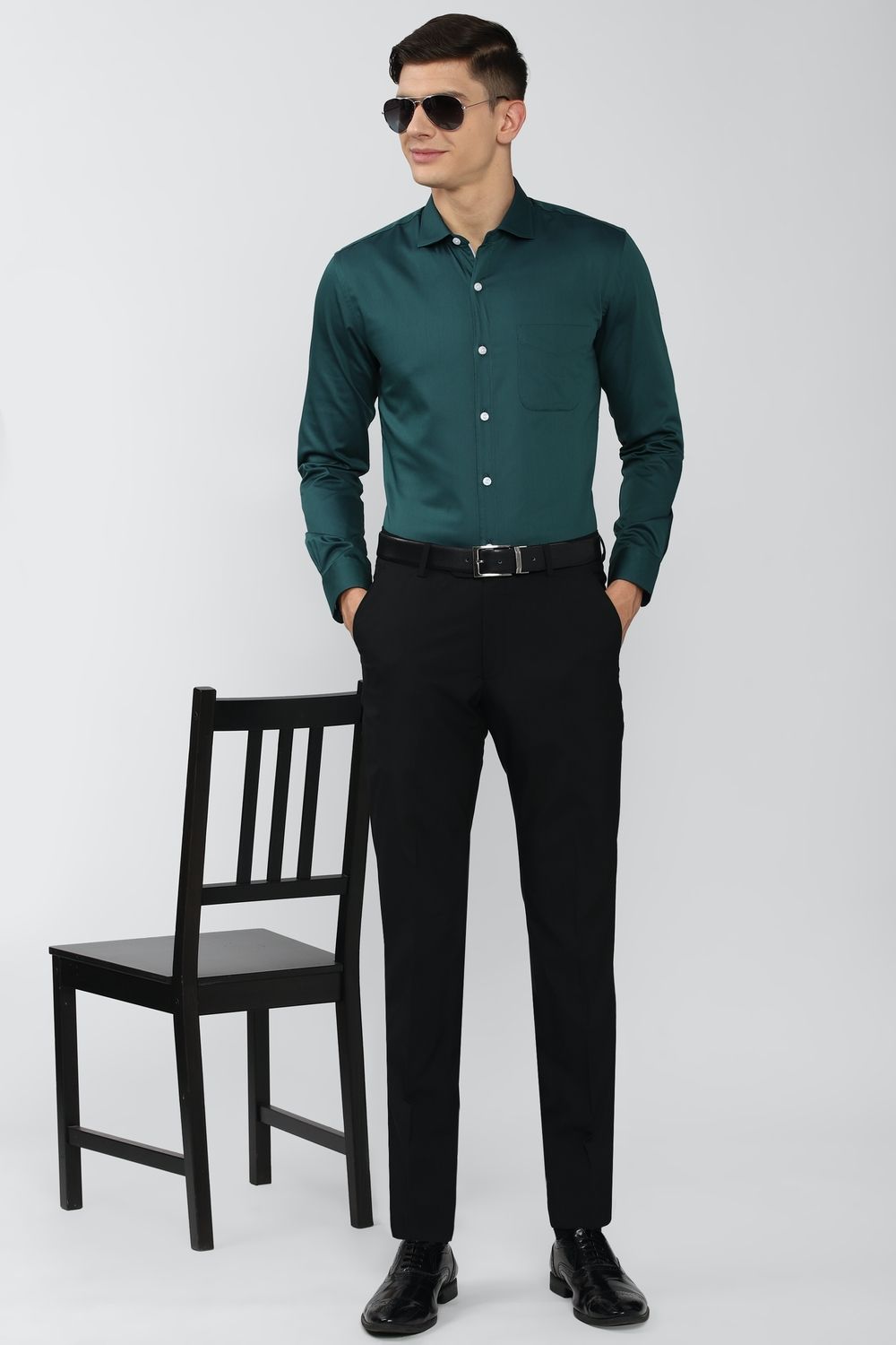 Men Green Slim Fit Formal Full Sleeves Formal Shirt