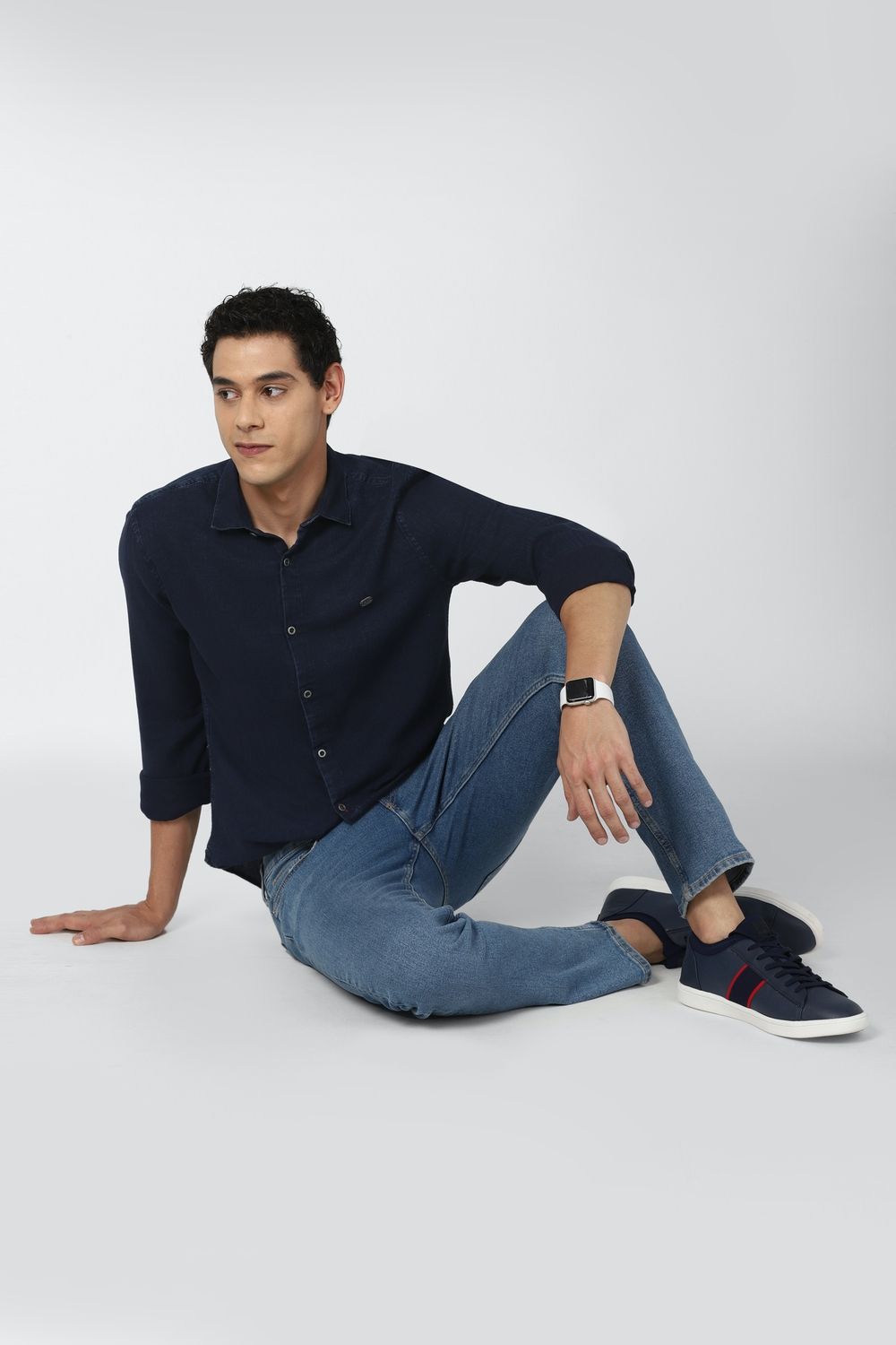Men Navy Super Slim Fit Solid Full Sleeves Casual Shirt