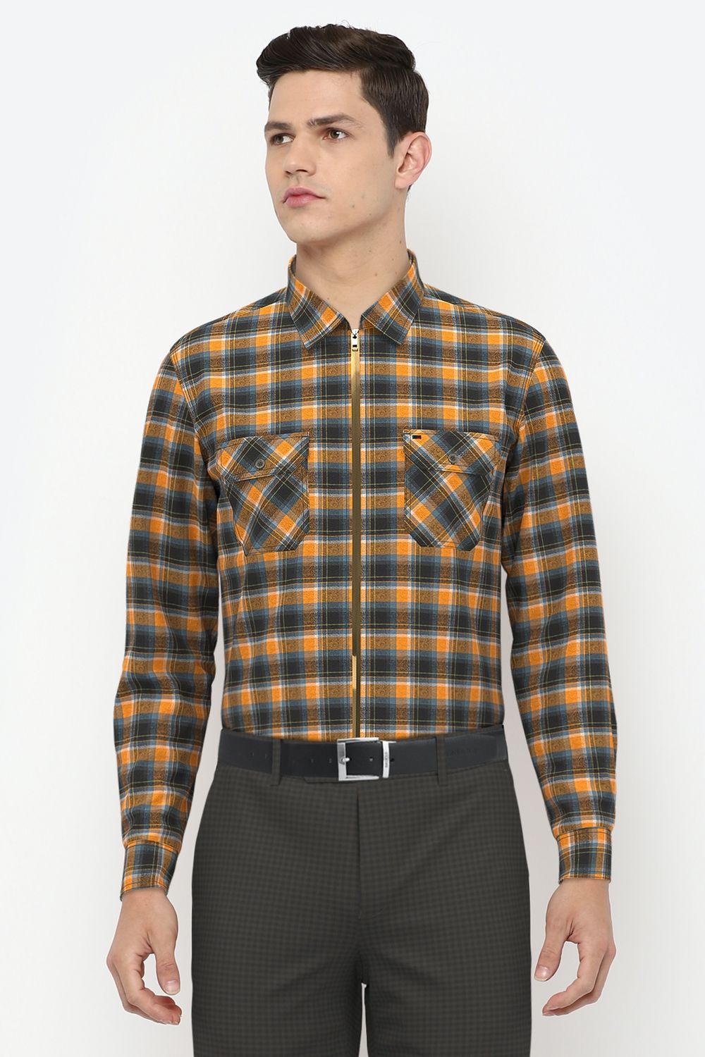 Men Yellow Slim Fit Check Full Sleeves Casual Shirt