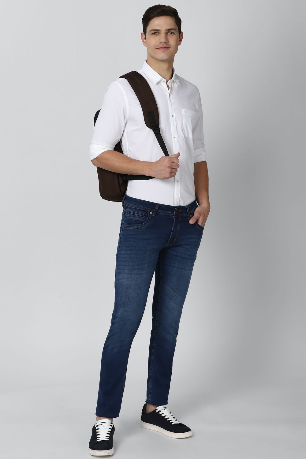 Men White Super Slim Fit Solid Full Sleeves Casual Shirt