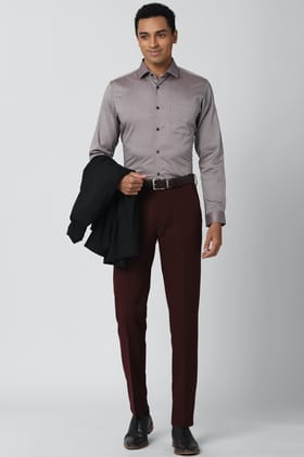 Men Grey Slim Fit Formal Full Sleeves Formal Shirt