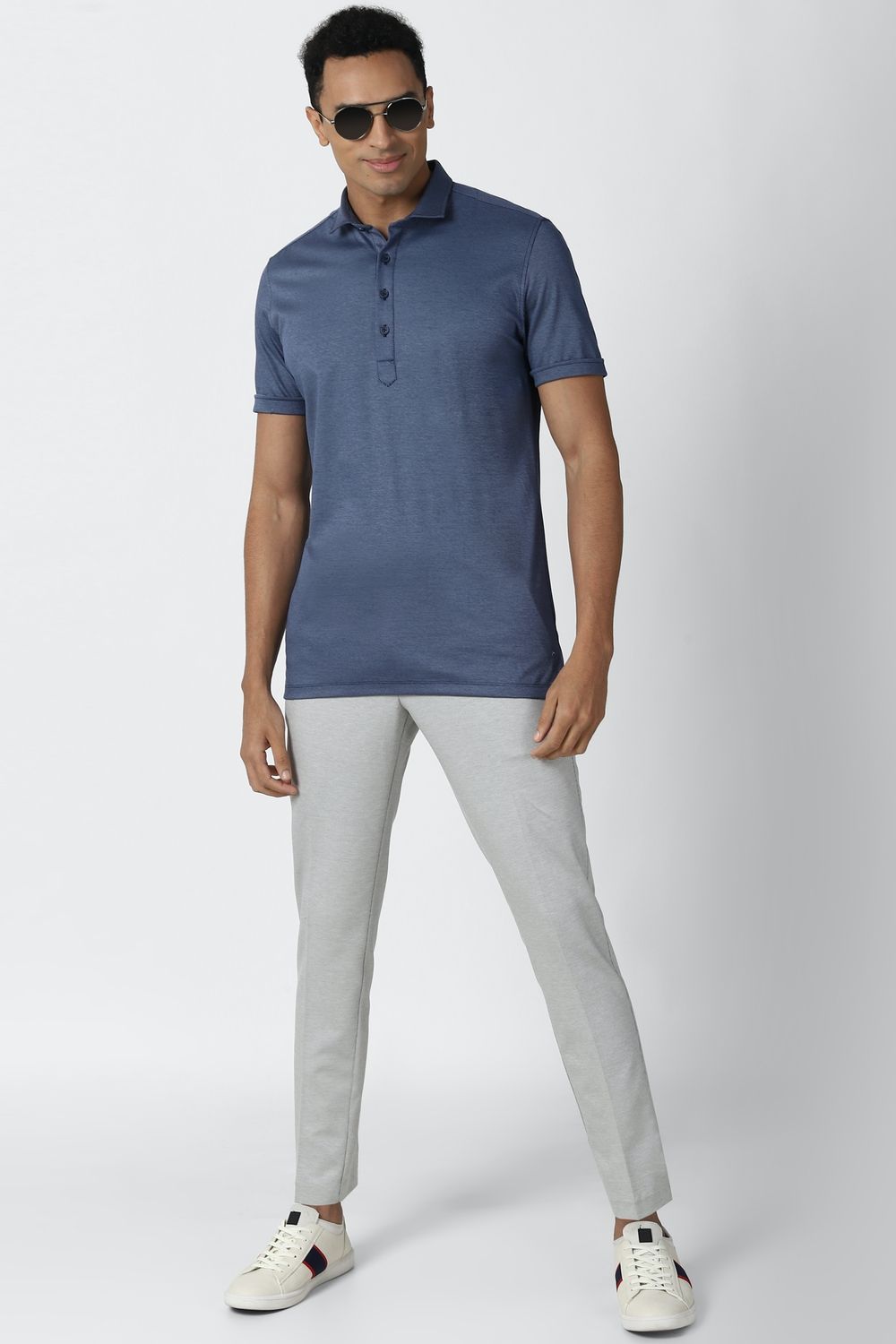 Men Blue Athletic Fit Formal Half Sleeves Formal Shirt