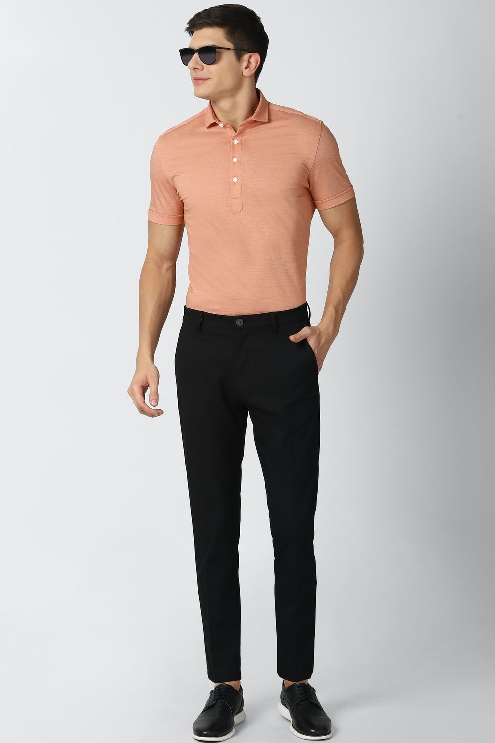 Men Peach Athletic Fit Formal Half Sleeves Formal Shirt
