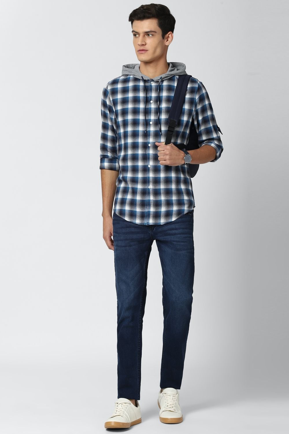 Men Navy Super Slim Fit Check Full Sleeves Casual Shirt