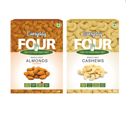 Everyday Four Californian Almonds Badam 200g + Goan Cashews kaju 200g | Dry Fruits Combo Pack |