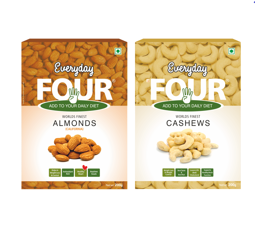 Everyday Four Californian Almonds Badam 200g + Goan Cashews kaju 200g | Dry Fruits Combo Pack |