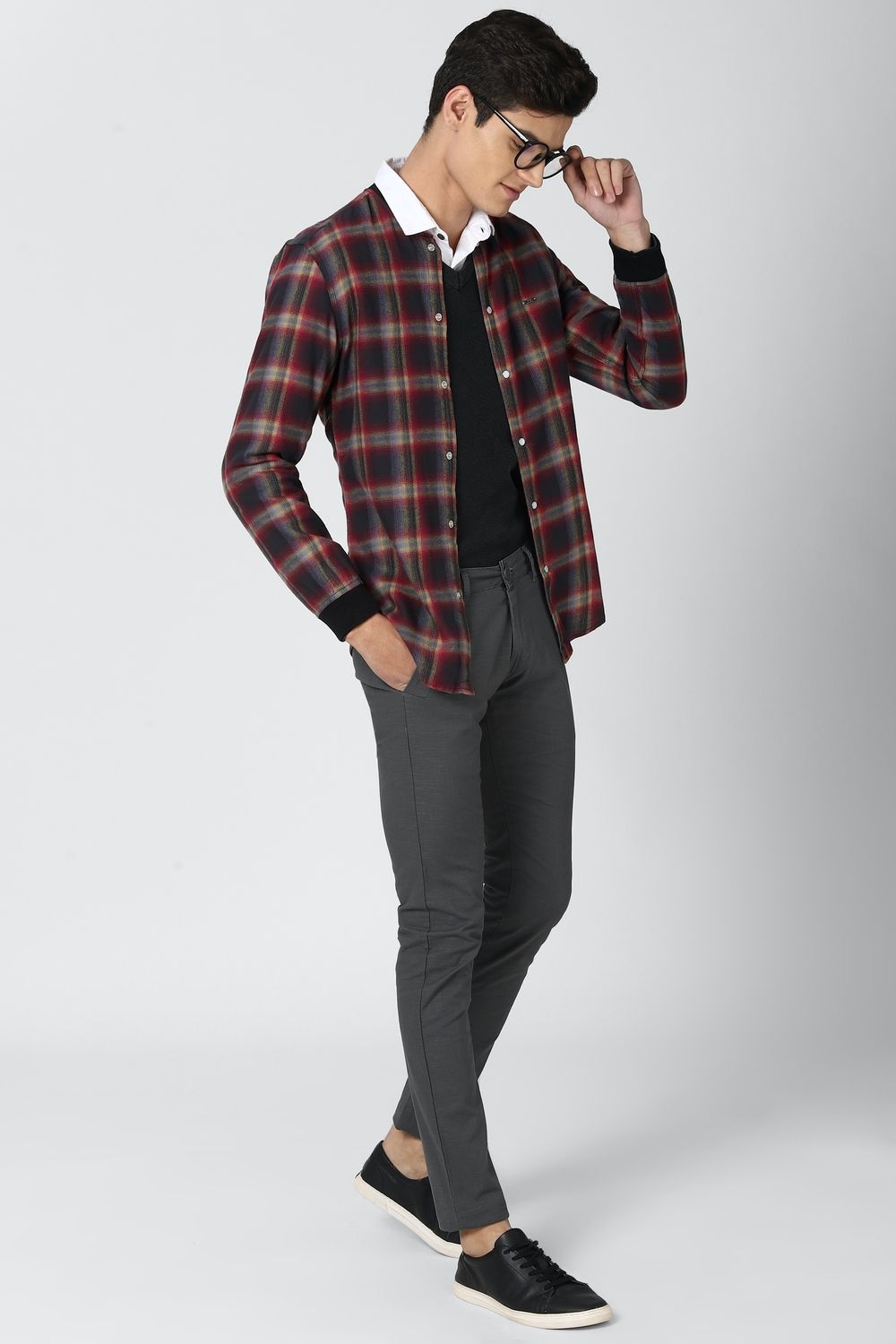 Men Black Super Slim Fit Check Full Sleeves Casual Shirt