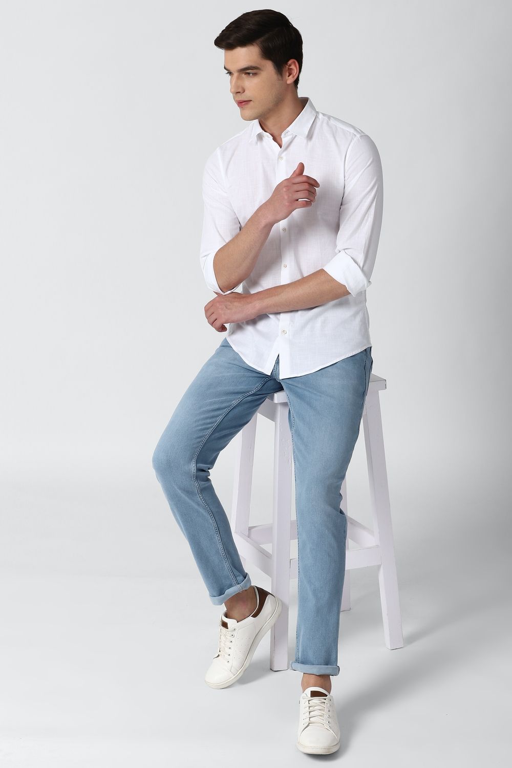 Men White Super Slim Fit Solid Full Sleeves Casual Shirt