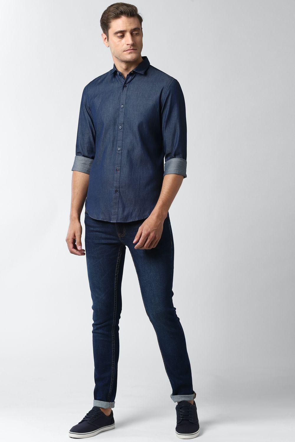 Men Navy Super Slim Fit Solid Full Sleeves Casual Shirt