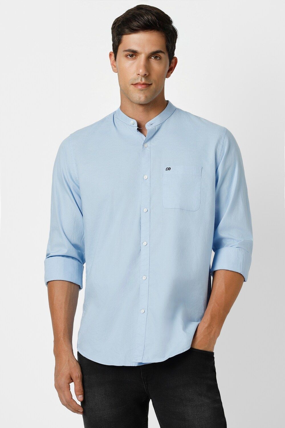 Men Blue Slim Fit Solid Full Sleeves Casual Shirt