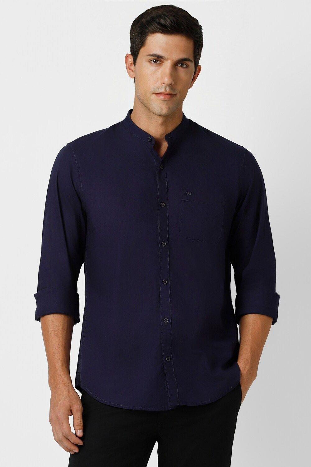Men Navy Slim Fit Solid Full Sleeves Casual Shirt