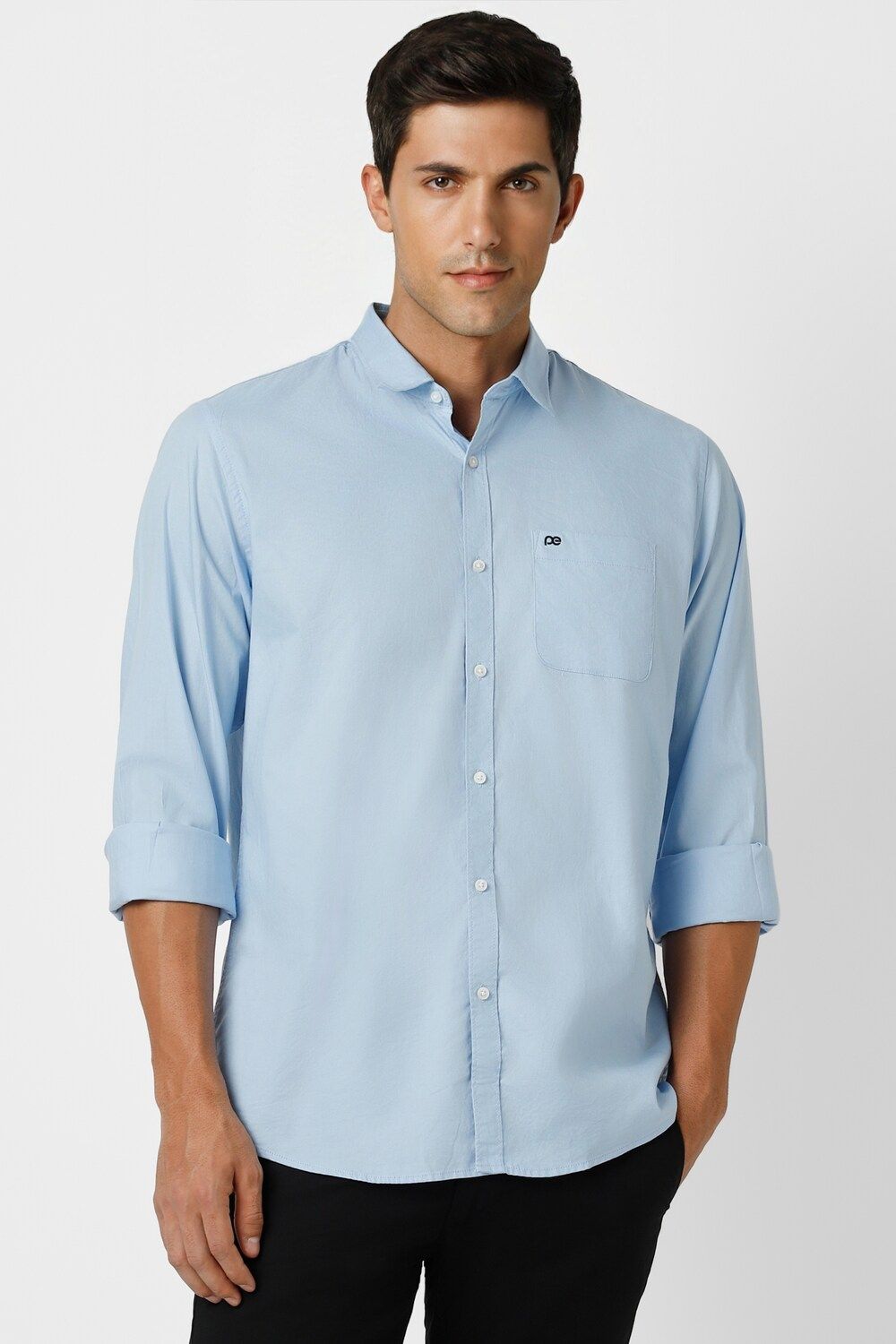 Men Blue Slim Fit Solid Full Sleeves Casual Shirt