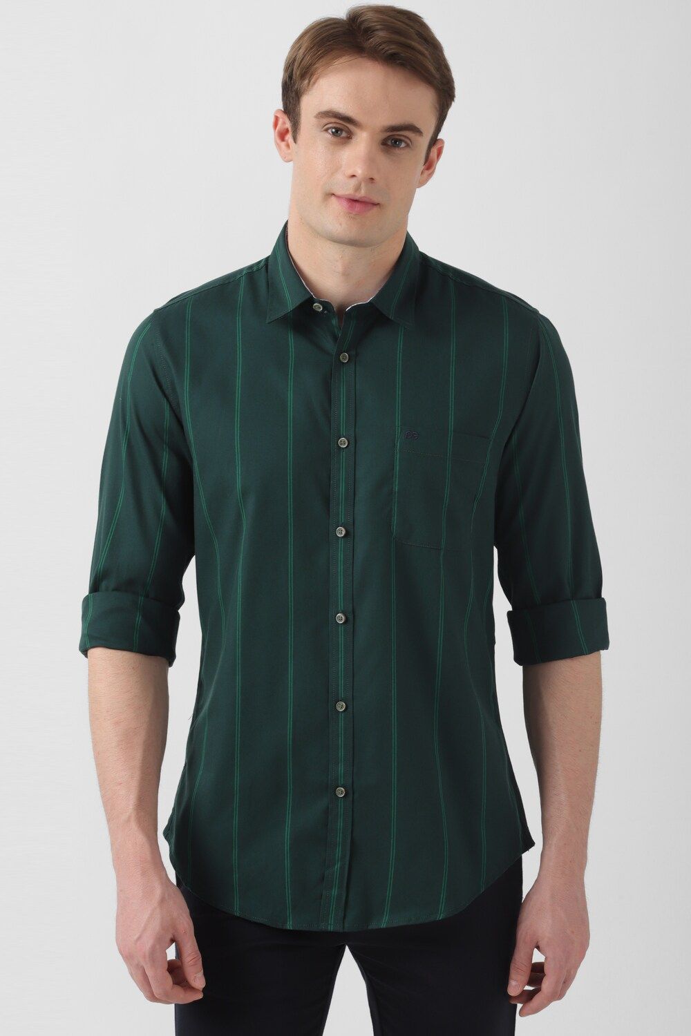 Men Green Slim Fit Stripe Full Sleeves Casual Shirt