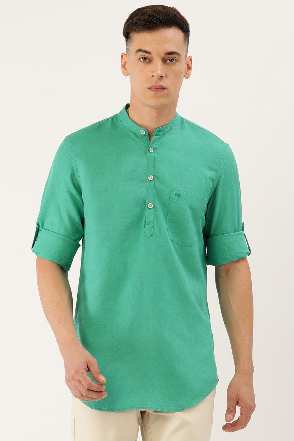 Men Green Slim Fit Solid Full Sleeves Casual Shirt