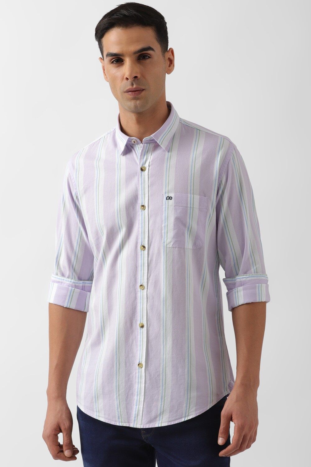 Men Lilac Slim Fit Stripe Full Sleeves Casual Shirt