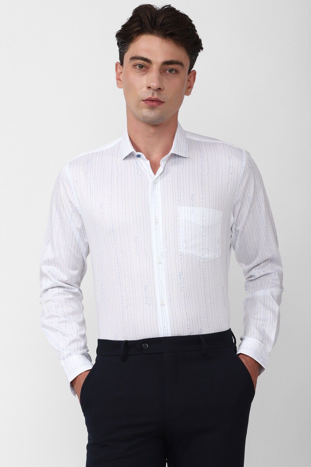 Men White Slim Fit Formal Full Sleeves Formal Shirt