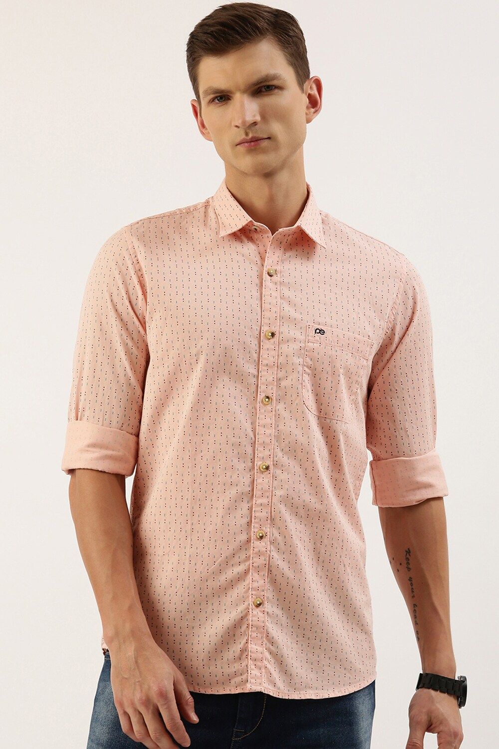 Men Pink Slim Fit Print Full Sleeves Casual Shirt