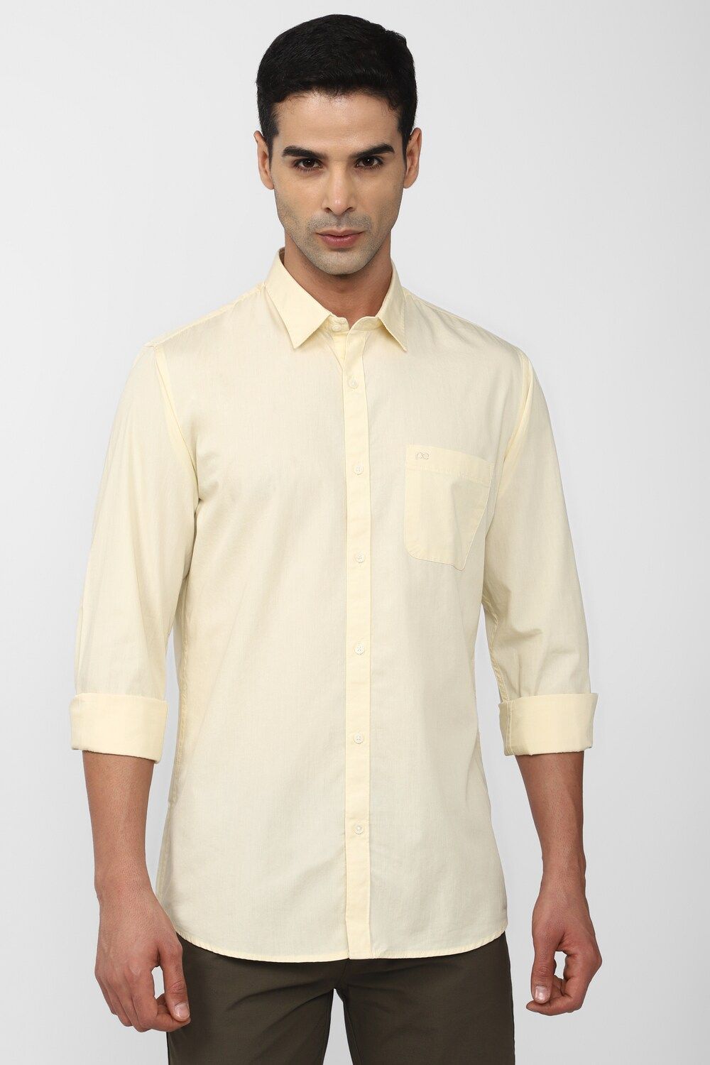 Men Yellow Slim Fit Solid Full Sleeves Casual Shirt