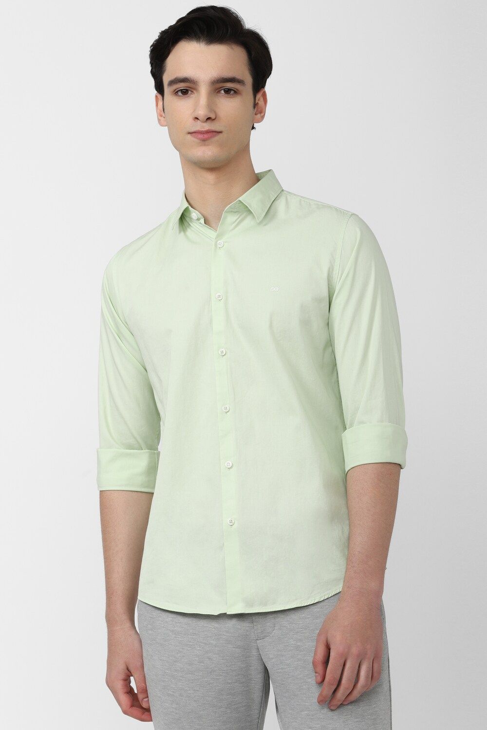 Men Green Slim Fit Solid Full Sleeves Casual Shirt
