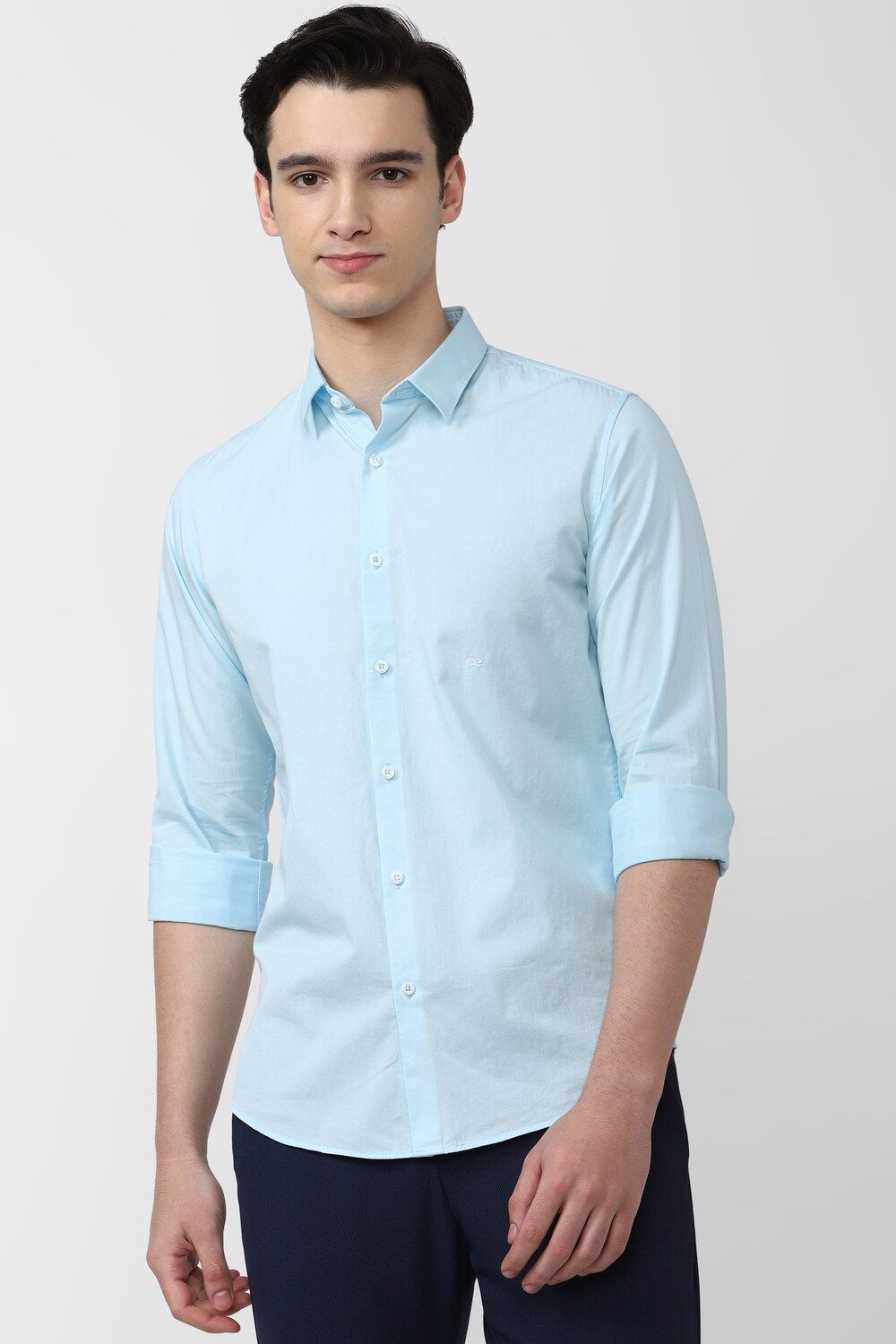 Men Blue Slim Fit Solid Full Sleeves Casual Shirt