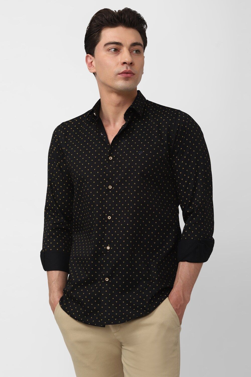Men Black Slim Fit Print Full Sleeves Casual Shirt