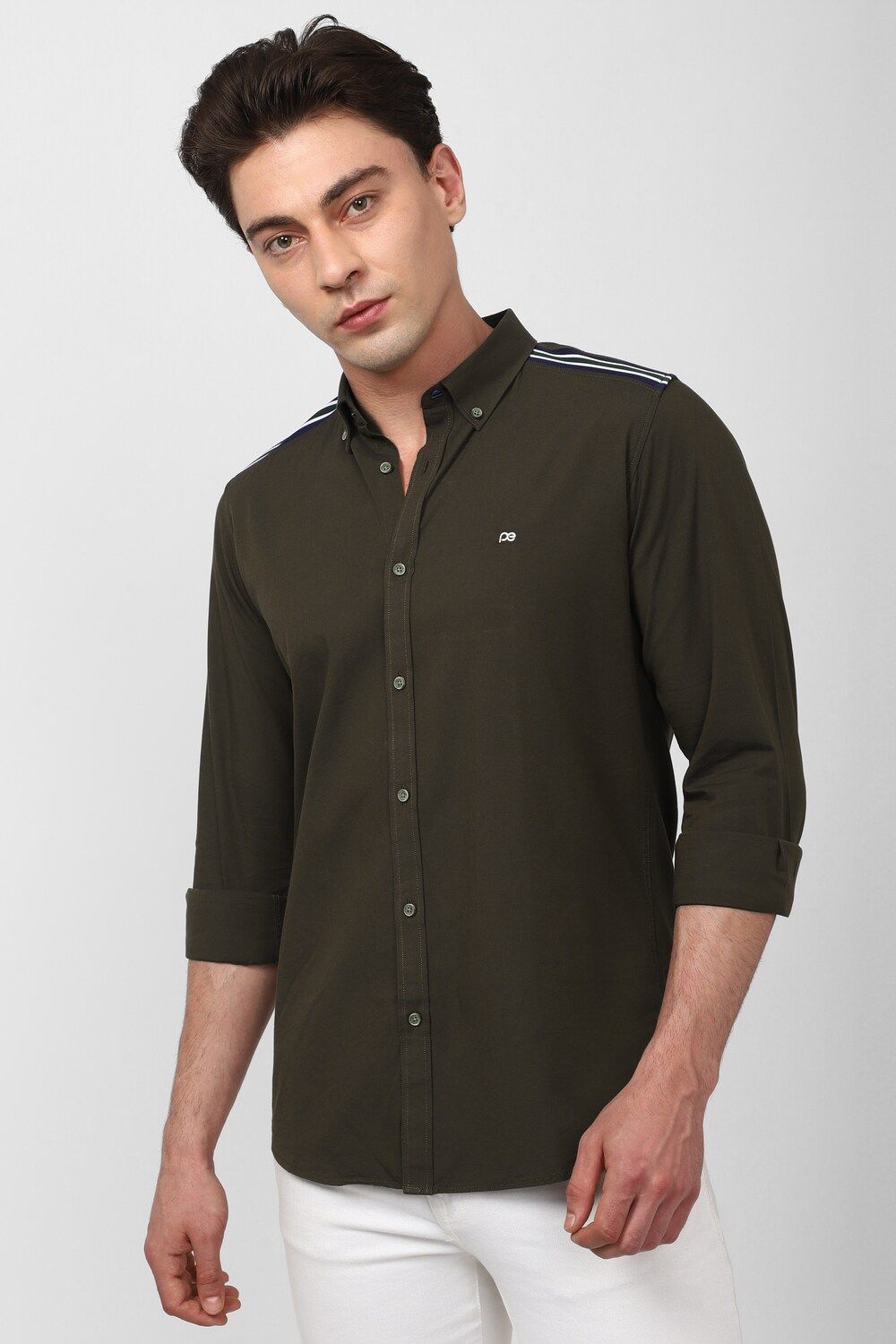 Men Green Slim Fit Solid Full Sleeves Casual Shirt