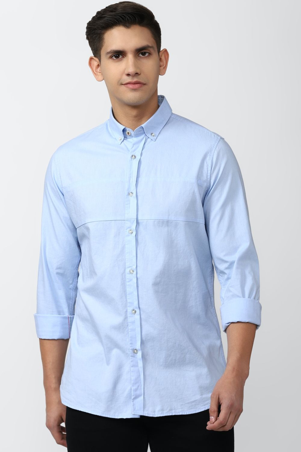 Men Blue Slim Fit Solid Full Sleeves Casual Shirt