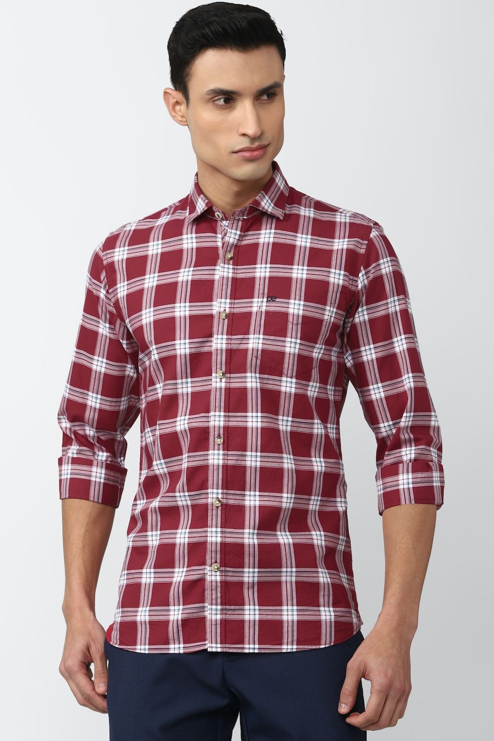 Men Maroon Slim Fit Check Full Sleeves Casual Shirt