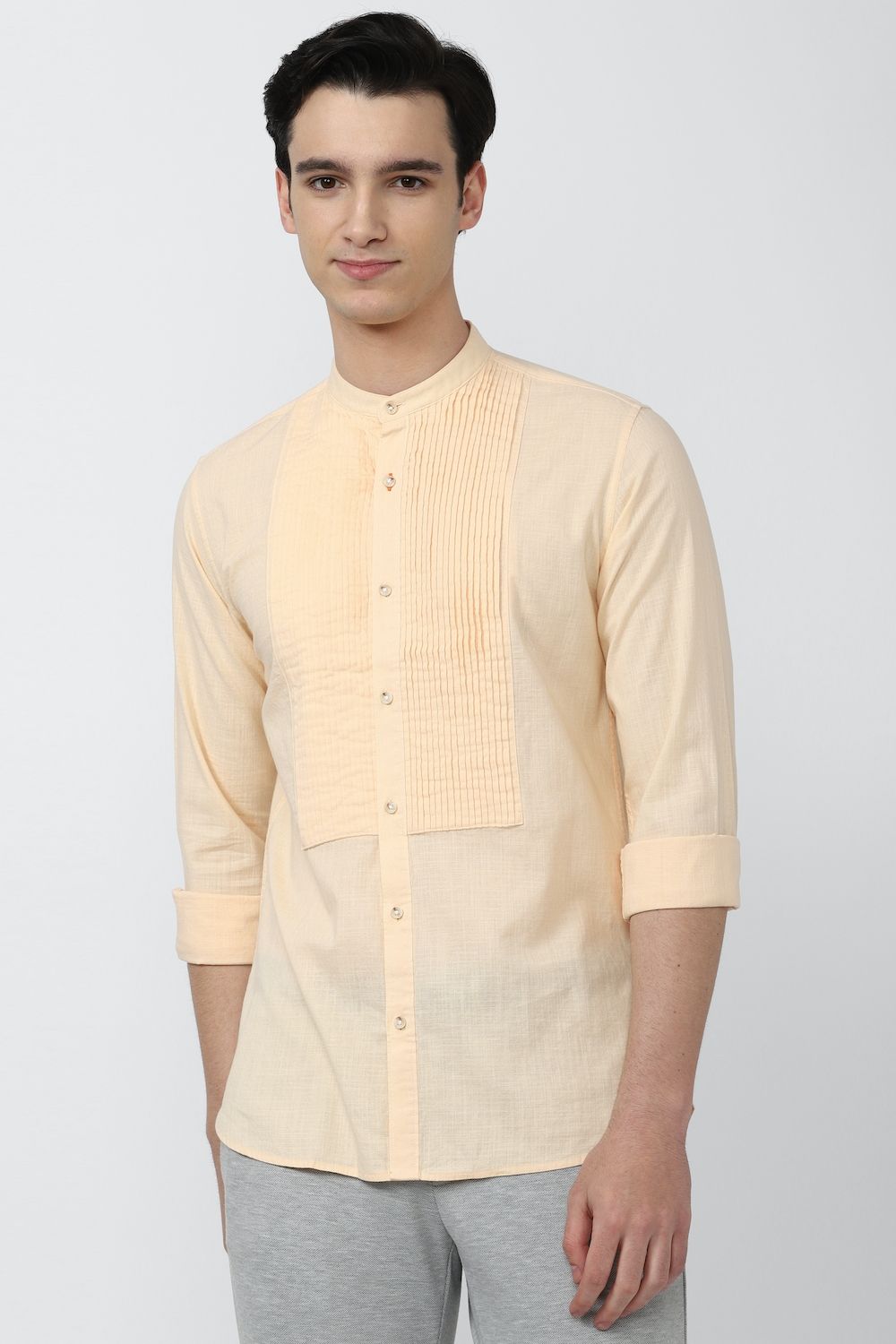 Men Yellow Slim Fit Solid Full Sleeves Casual Shirt