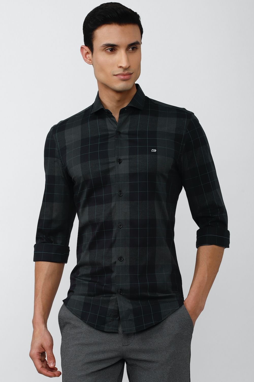 Men Black Athletic Fit Formal Full Sleeves Formal Shirt
