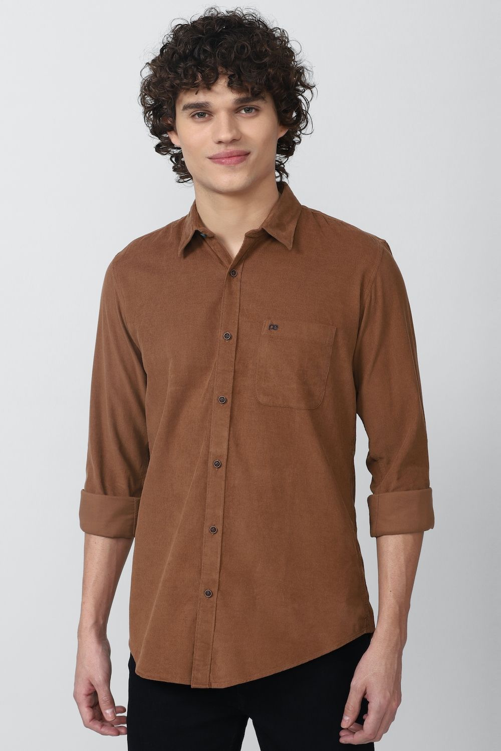 Men Brown Slim Fit Solid Full Sleeves Casual Shirt