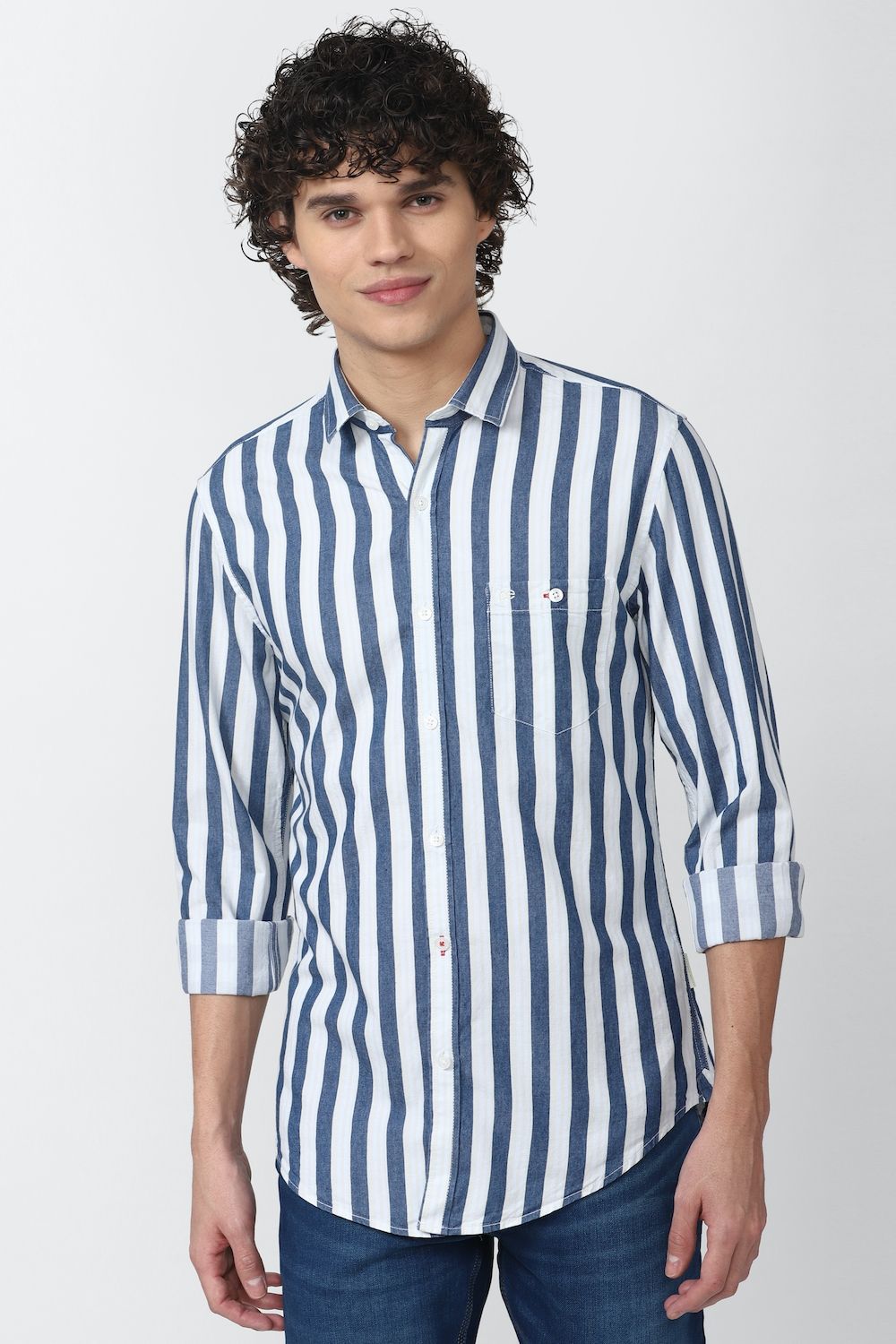 Men Blue Super Slim Fit Stripe Full Sleeves Casual Shirt