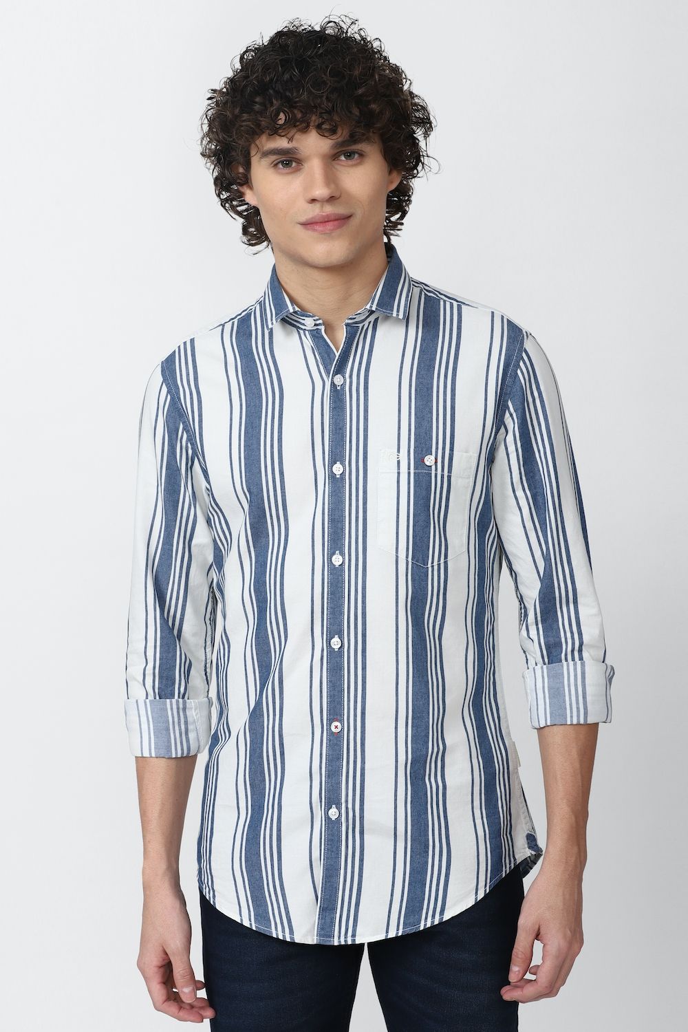 Men Blue Super Slim Fit Stripe Full Sleeves Casual Shirt