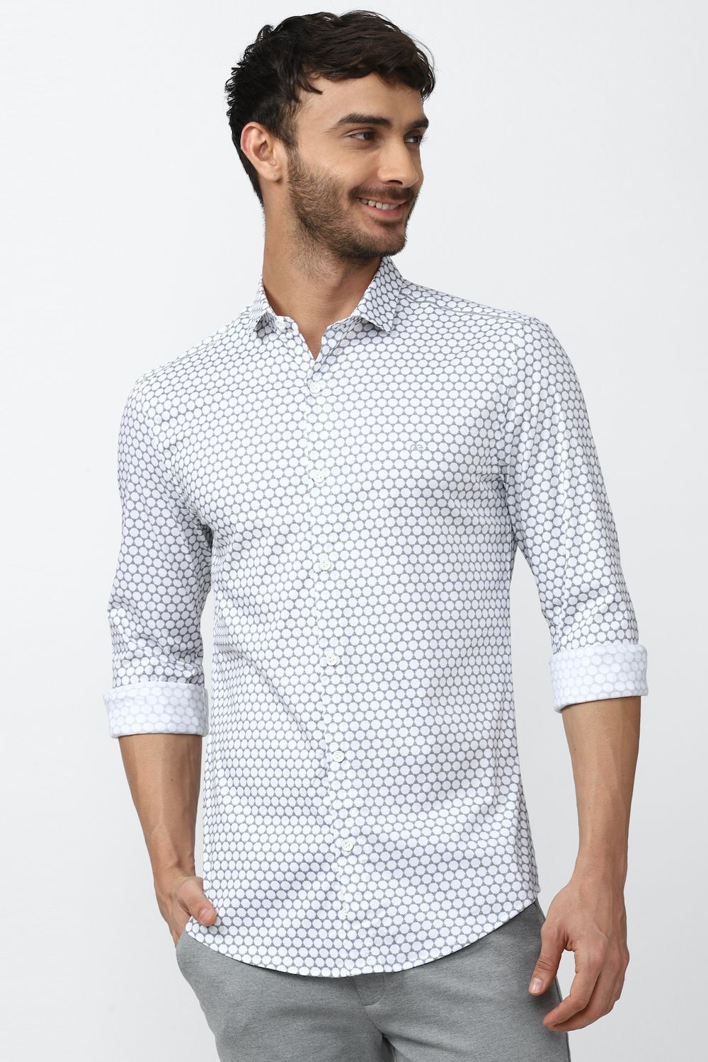 Men White Athletic Fit Formal Full Sleeves Formal Shirt