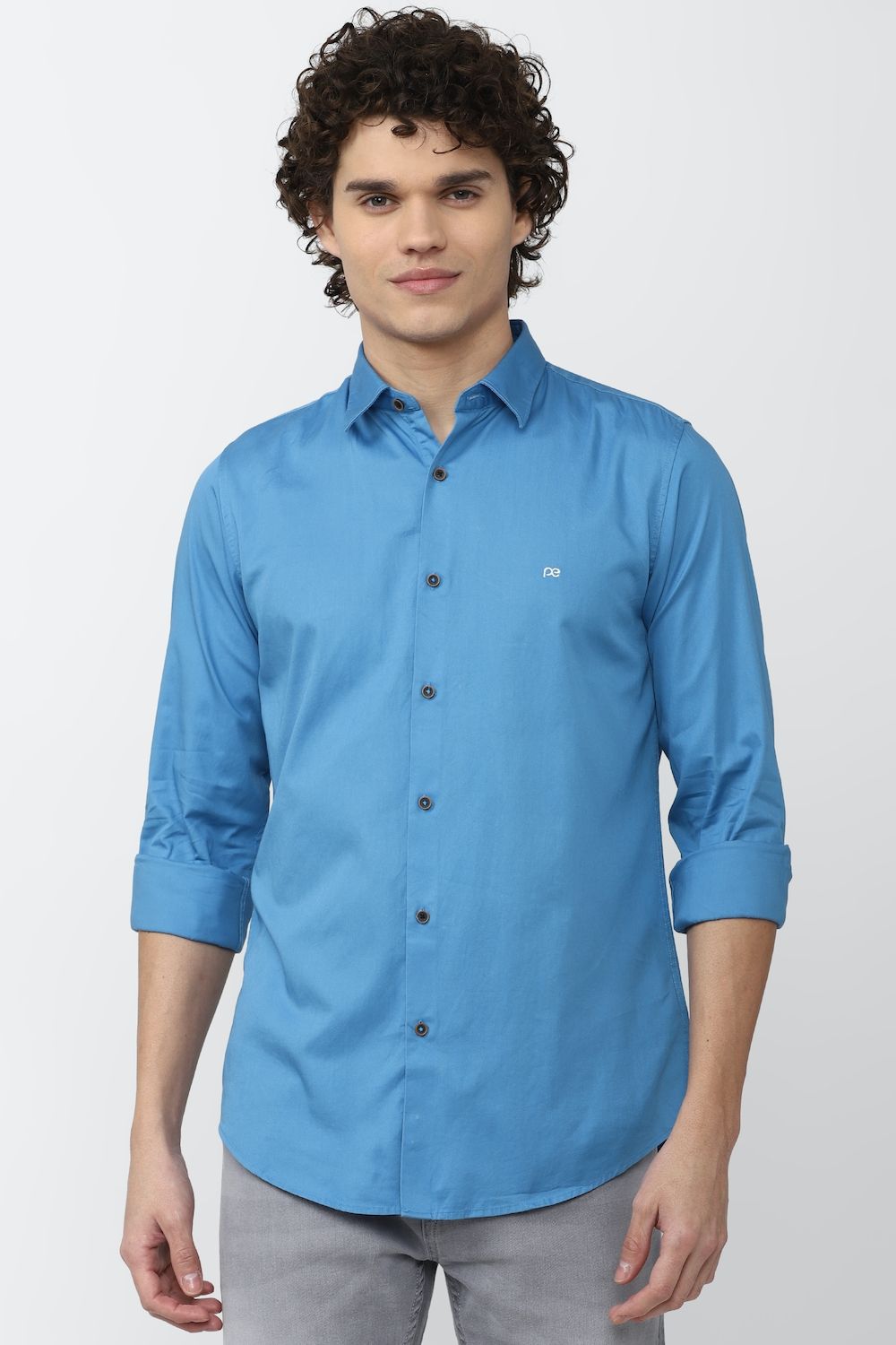 Men Blue Slim Fit Solid Full Sleeves Casual Shirt