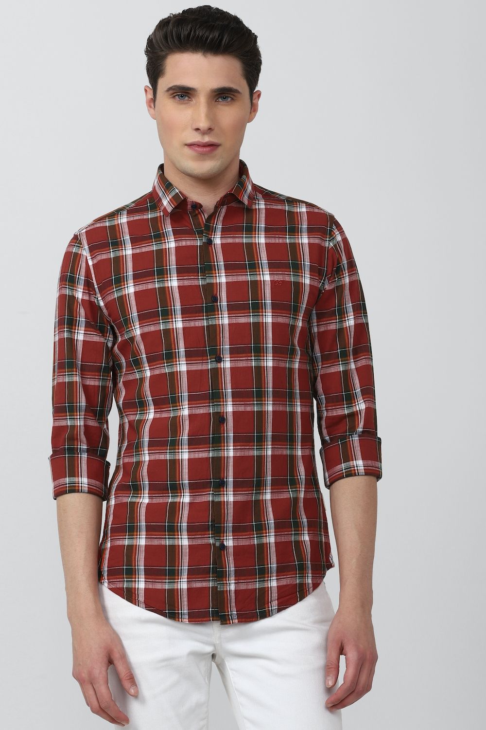 Men Maroon Super Slim Fit Check Full Sleeves Casual Shirt