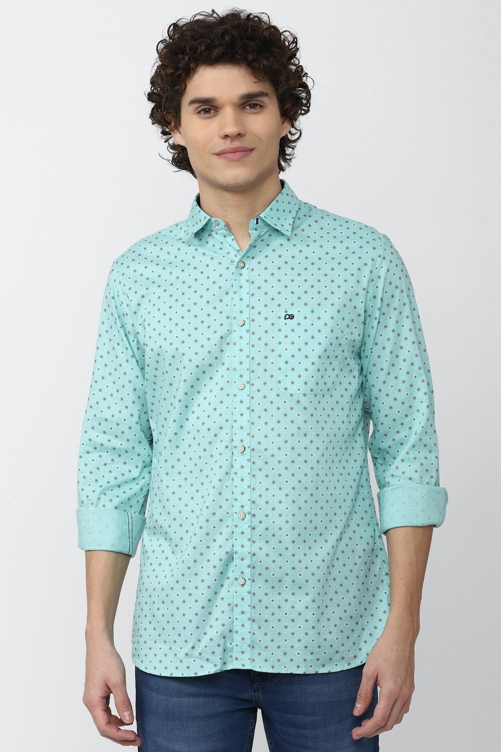 Men Blue Slim Fit Print Full Sleeves Casual Shirt