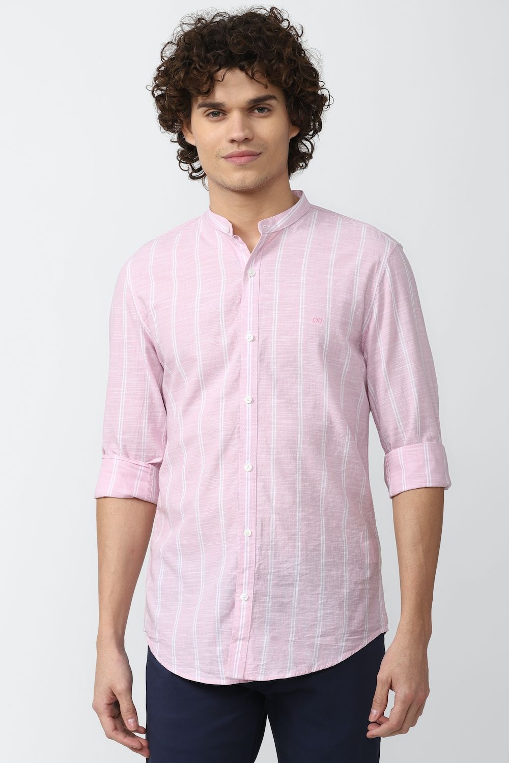 Men Pink Super Slim Fit Stripe Full Sleeves Casual Shirt