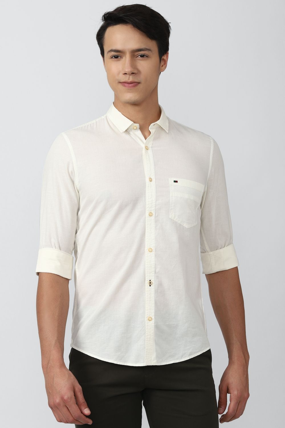 Men Cream Super Slim Fit Textured Full Sleeves Casual Shirt