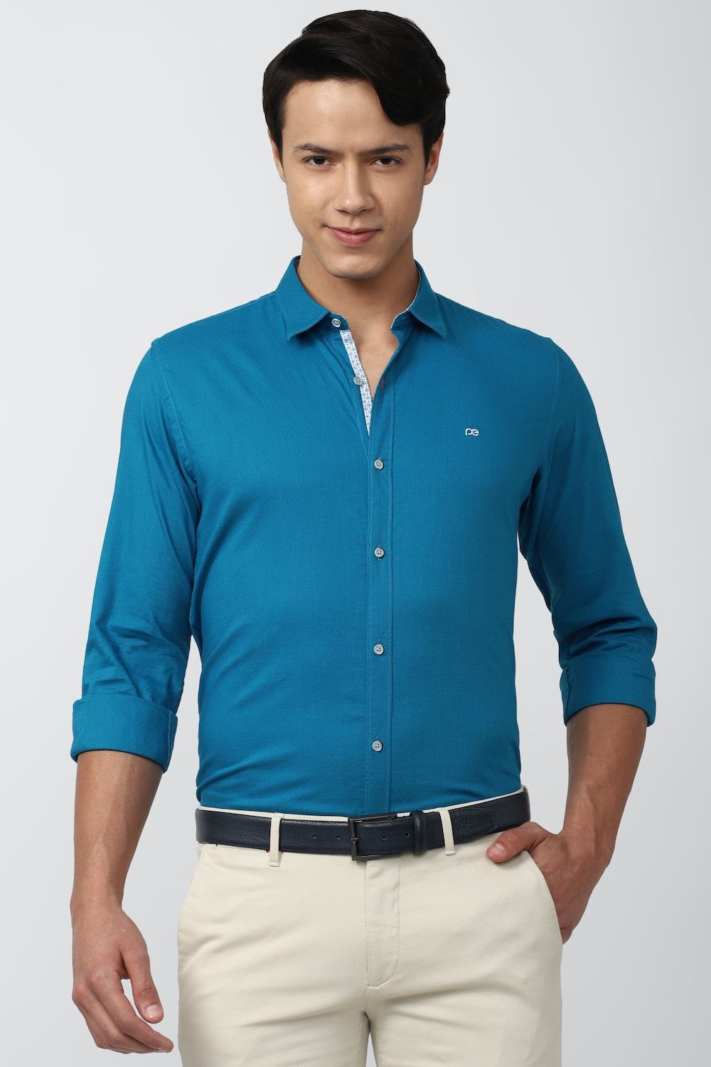 Men Blue Slim Fit Textured Full Sleeves Casual Shirt