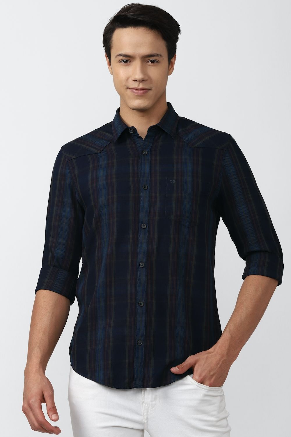 Men Navy Super Slim Fit Stripe Full Sleeves Casual Shirt