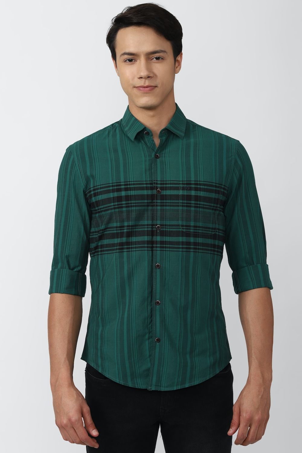 Men Green Super Slim Fit Check Full Sleeves Casual Shirt