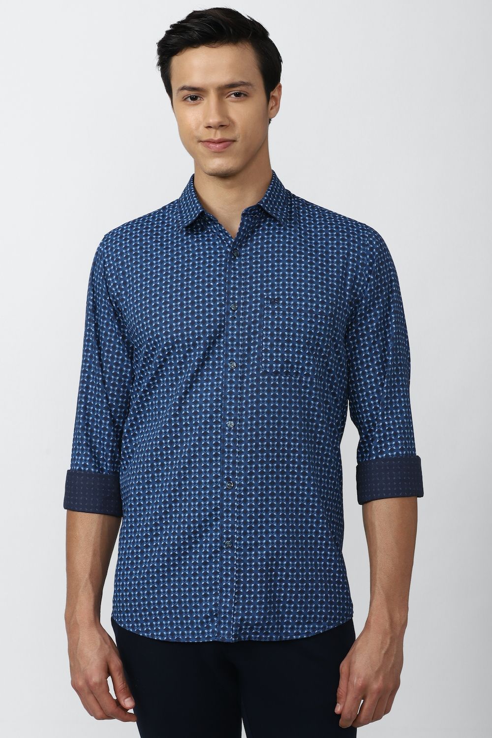 Men Blue Slim Fit Print Full Sleeves Casual Shirt