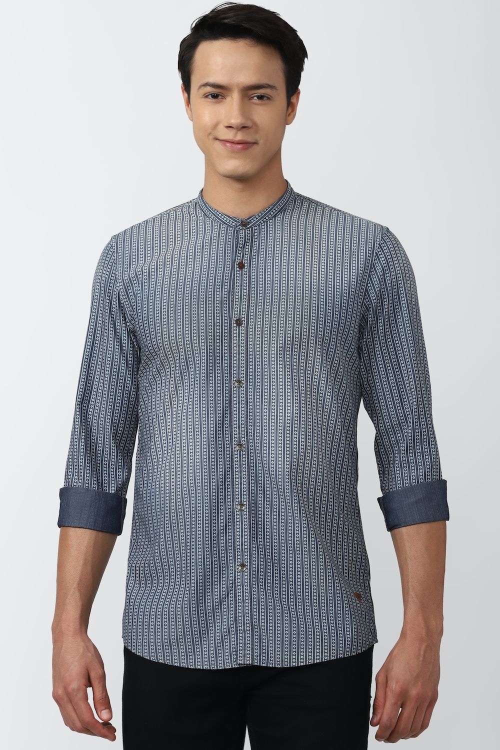 Men Grey Super Slim Fit Print Full Sleeves Casual Shirt