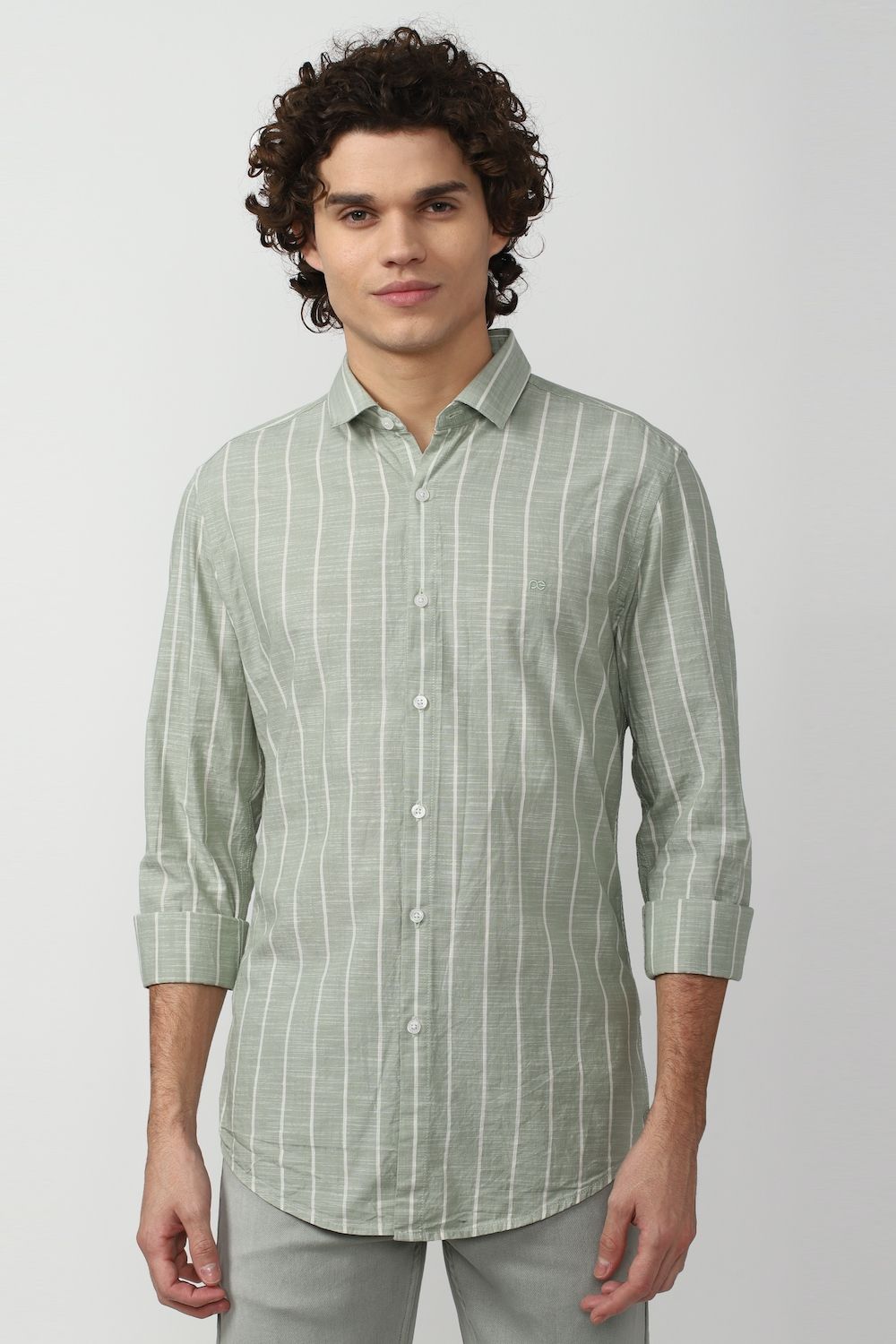 Men Olive Super Slim Fit Stripe Full Sleeves Casual Shirt